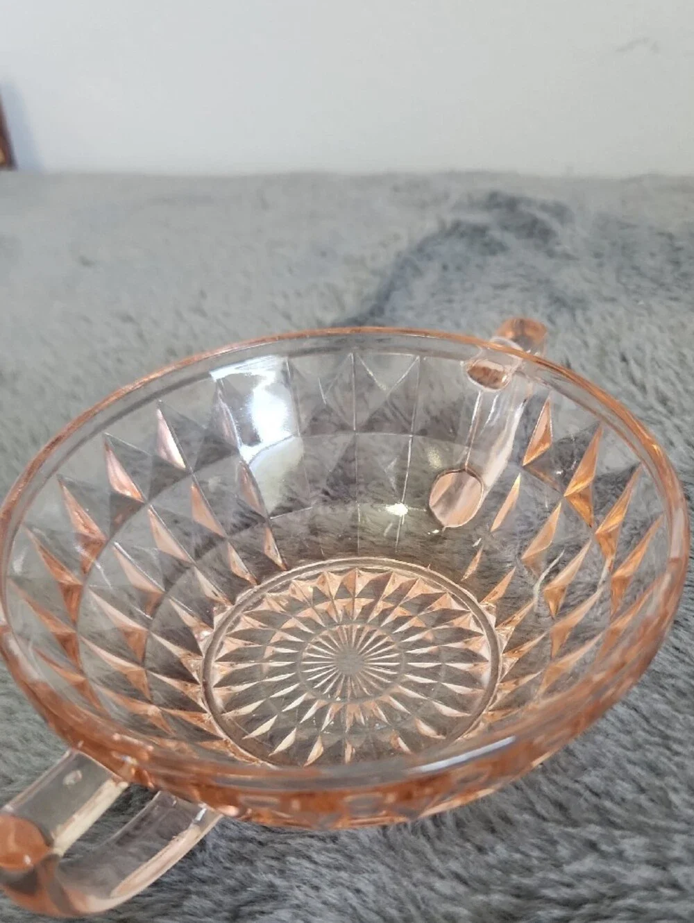 Vintage Jeannette Pink Depression Glass Windsor Diamond Open Sugar Bowl Two Hand